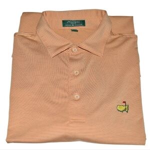 Masters By Peter Millar Performance Golf Polo Shirt Peach / Navy Blue Striped M